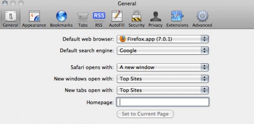 Mozilla Firefox settings menu