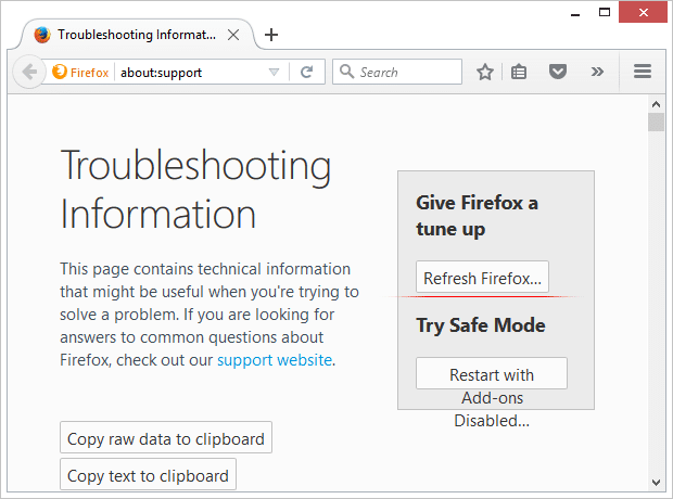 Firefox Troubleshooting Information