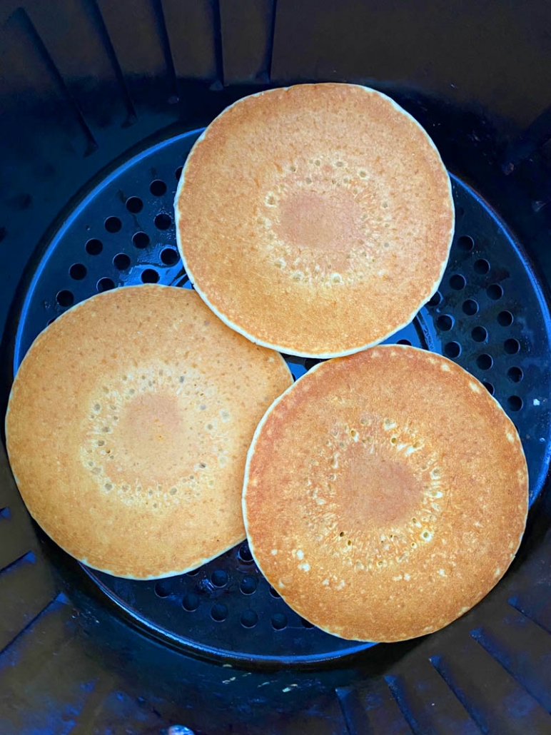 Frozen egg pancakes in the air fryer basket