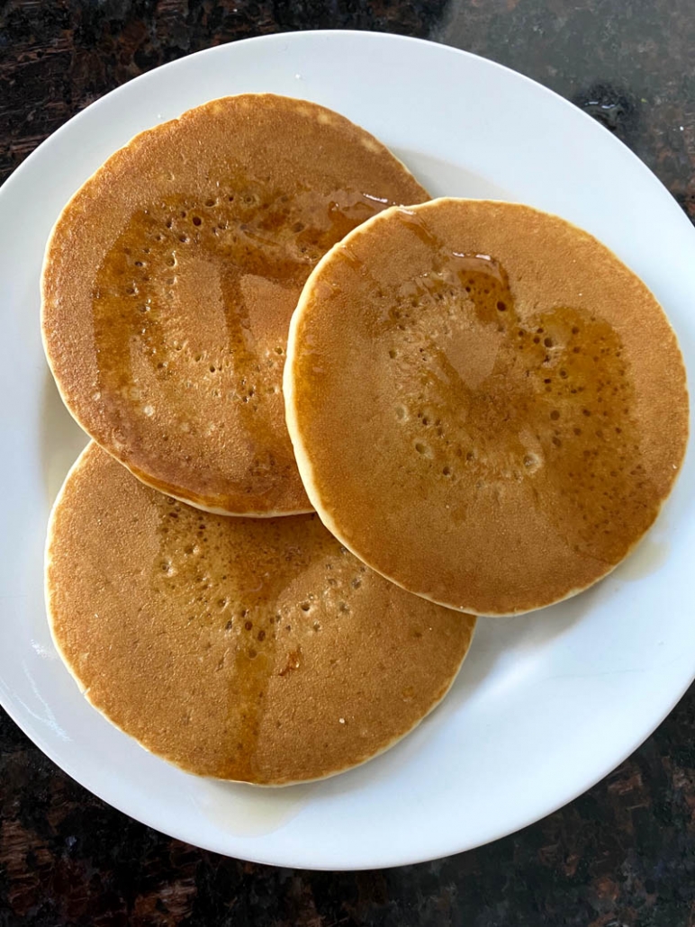 Pancakes are heated in an air fryer