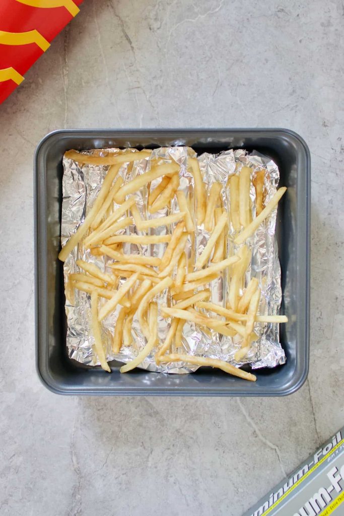 reheating mcdonalds fries on crinkled foil in oven