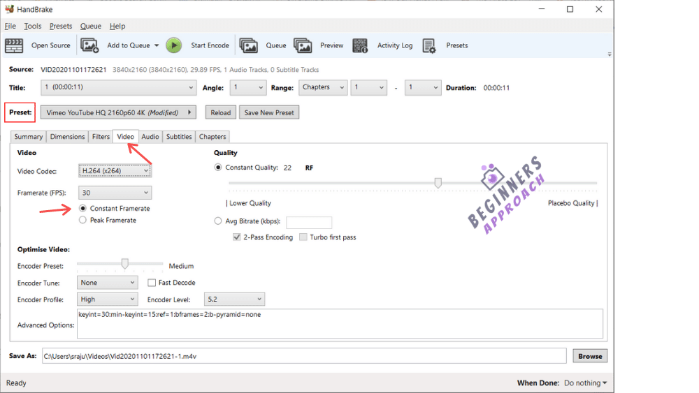 Handbrake video setting for constant frame rate