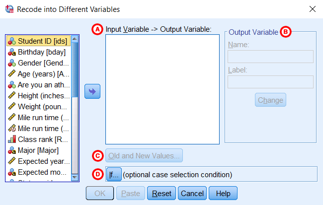 Encode spss v25 to different variables in windows 10 dialog window