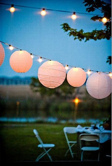 Paper lanterns with pendant lights
