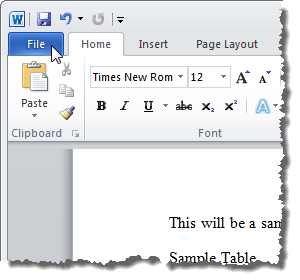 Document information in Word 2010