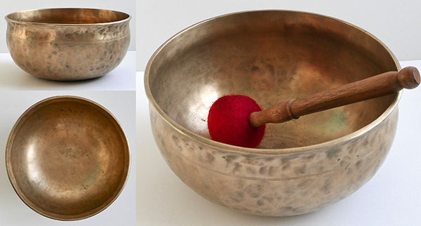 large singing bowl different angles black outside walls
