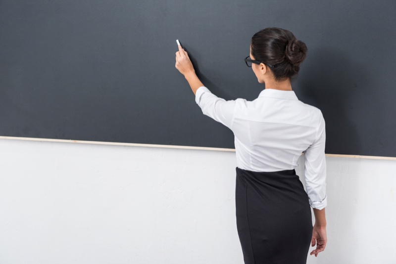 Teacher Blackboard Black skirt White shirt