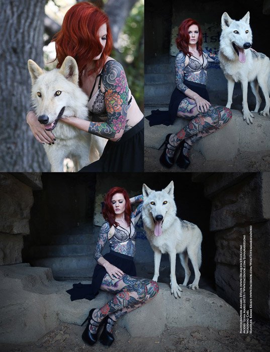 Legs of a female model posing with a dog