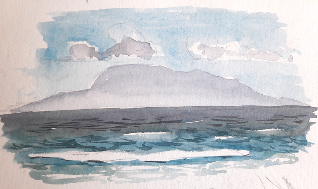 Watercolor outlines the seascape