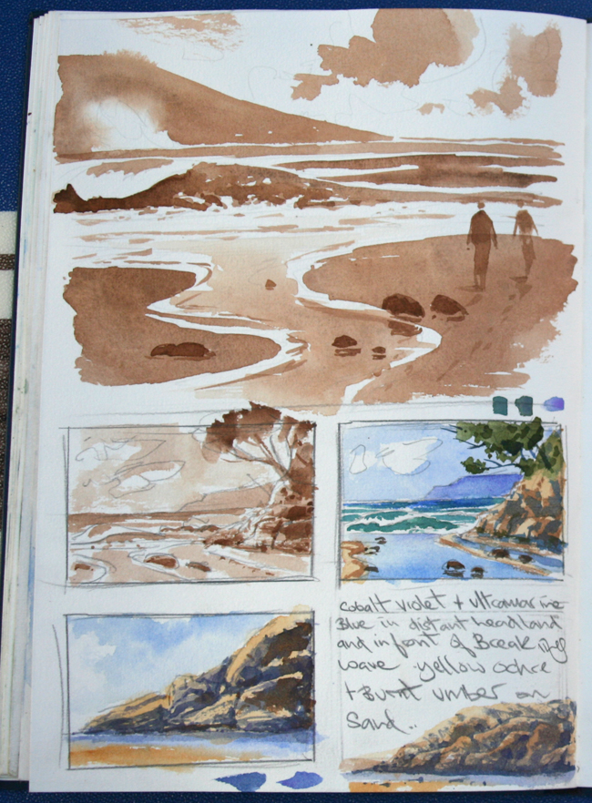 Study watercolor sketches of tones, compositions and colors