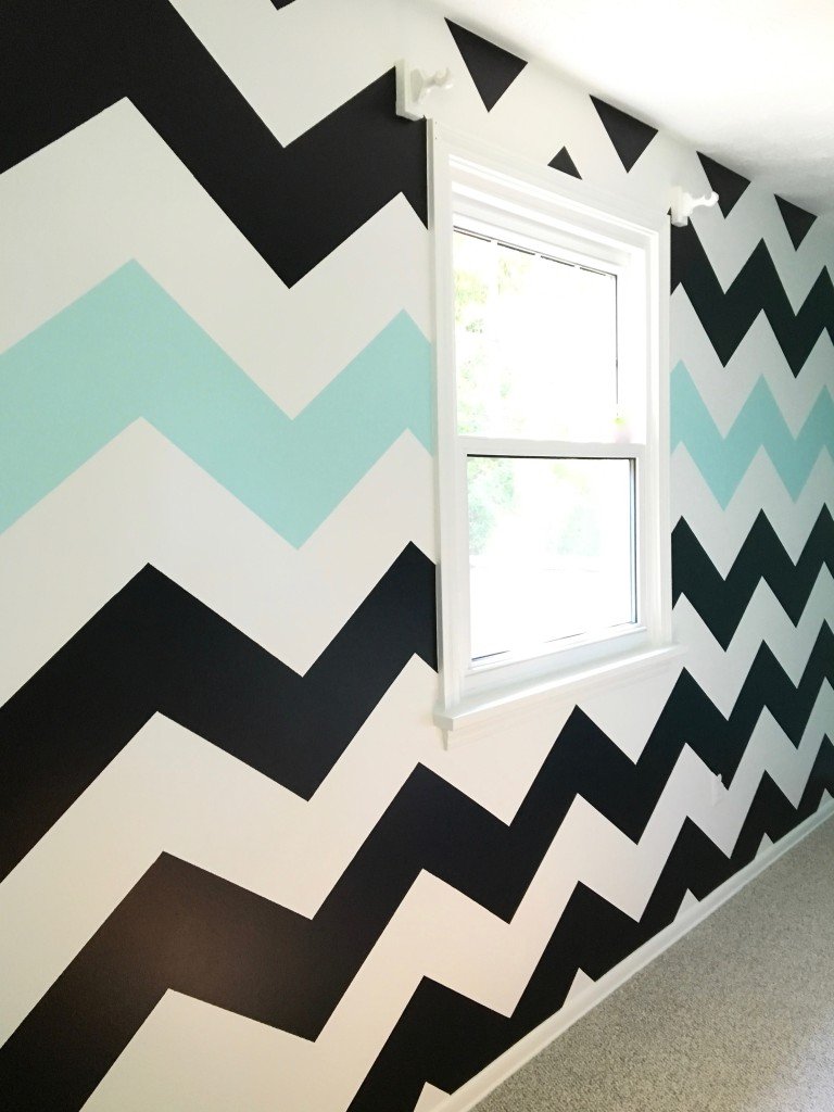 How_to_paint_chevron_stripes_ turquoise_black_white_wall