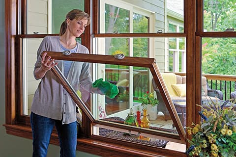 Double-hung window cleaning