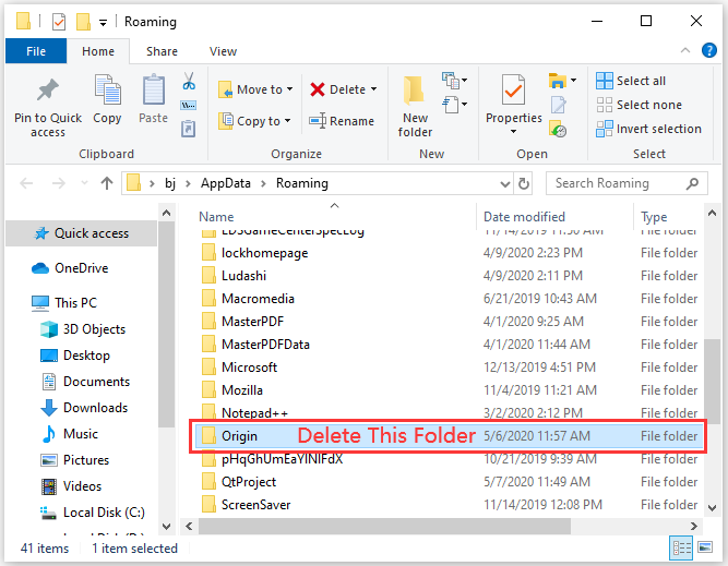 Delete Origin in Roaming folder