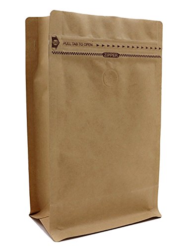 Kraft Paper Stand Up Coffee Bags / Flat Bottom Bags With Air Release Valves And Reusable Side Zippers.  (50 pcs, 1lb/16oz)