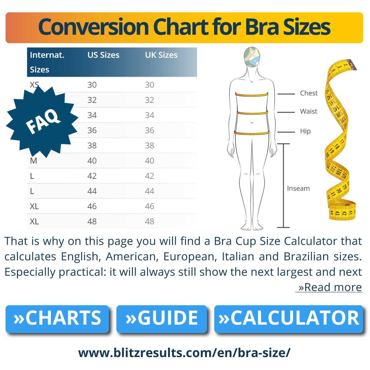 Conversion Chart for Bra Sizes