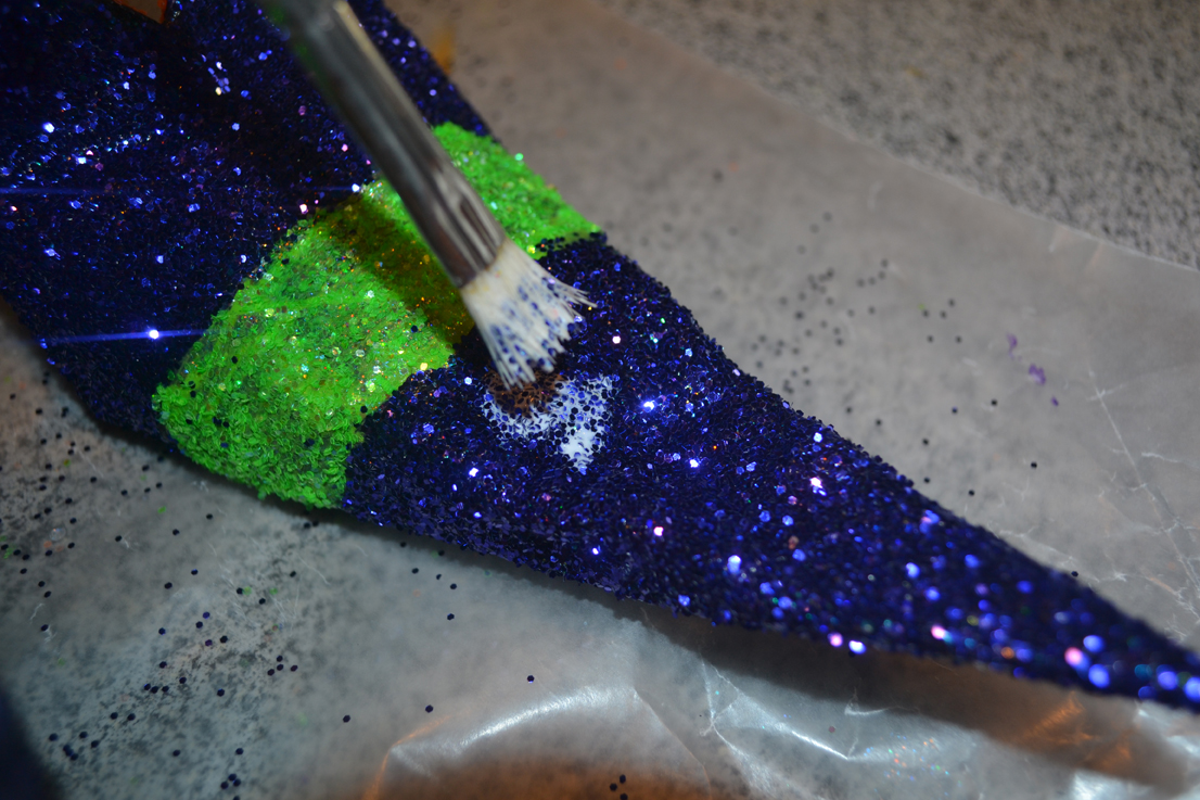 paint brush, glue, witch shoes
