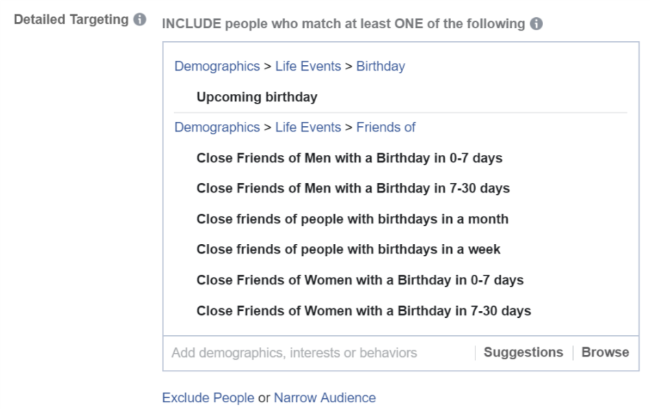 facebook target birthday