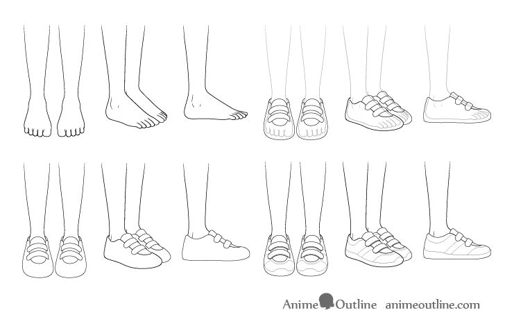 Anime running shoes drawing step by step