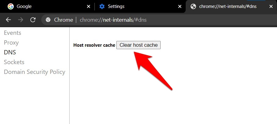 Remove server cache DNS addresses from Chrome