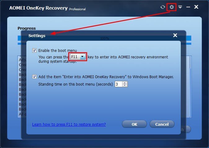 Turn on F11 or A key to perform Lenovo system restore