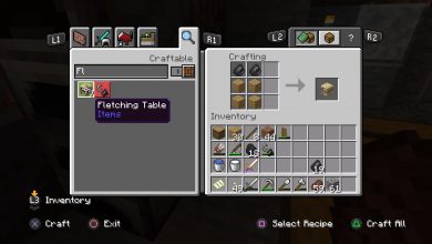 Making a fletching table with 4 wooden planks and 2 flint.