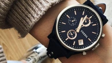 black Fossil boyfriend watch on wrist