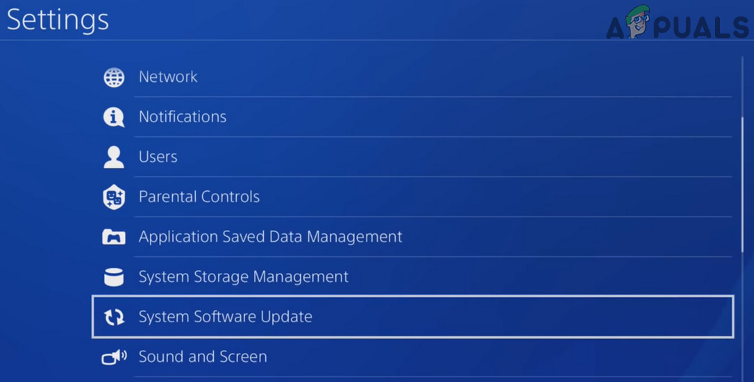 7. Open System Software Update in the PS4 Settings