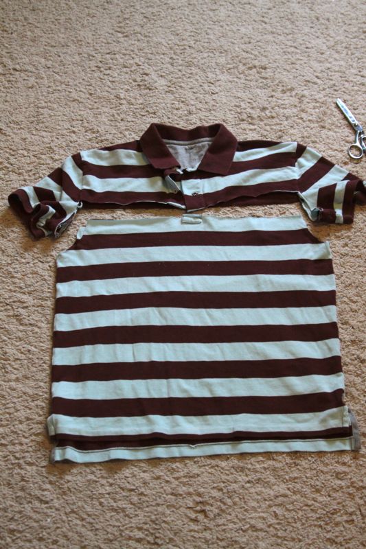 Striped polo shirt with cropped top and sleeves