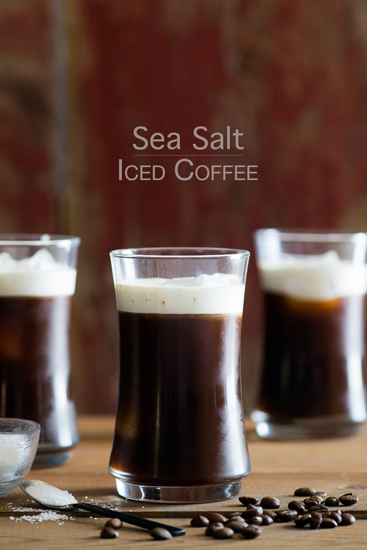 Sea salt iced coffee with sea salt cream in a glass