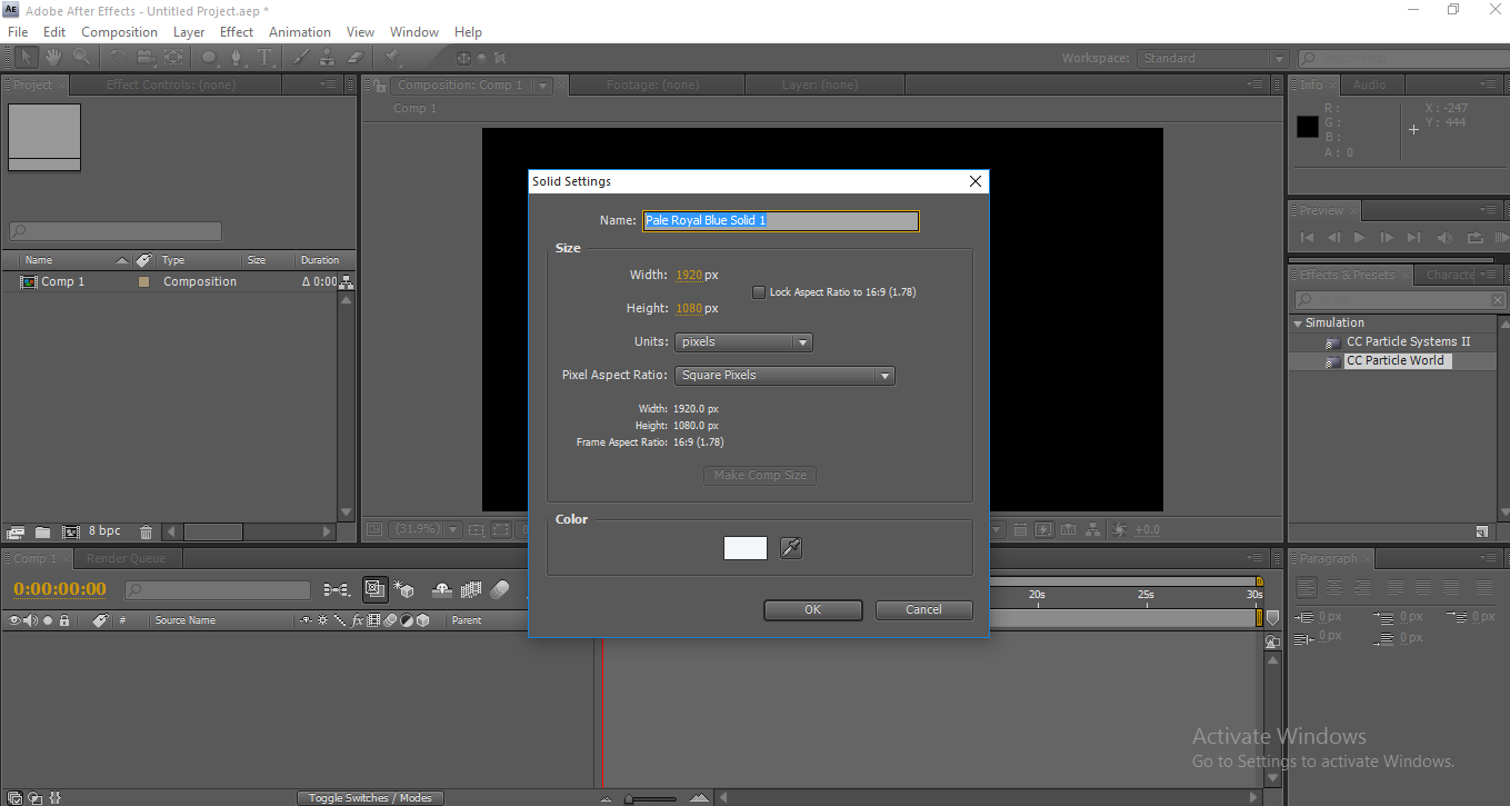 Rain in After Effects - Importing solid layers