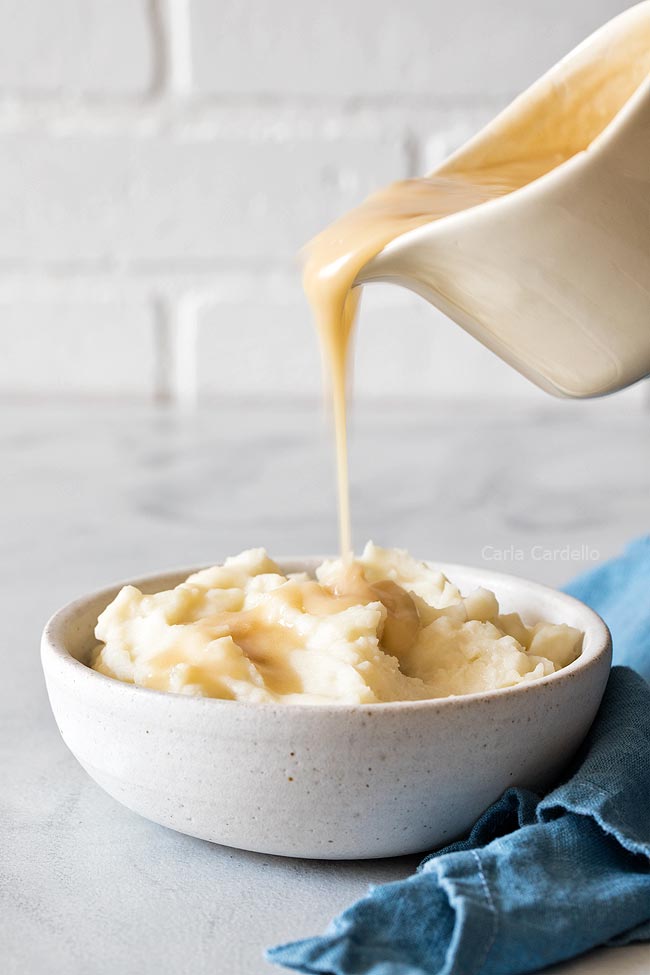 Pour sauce over mashed potatoes