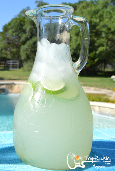 Bullfrog Summer Cocktail in Mixer and Glass with Lemon