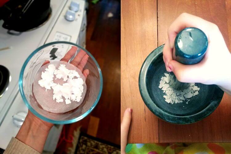 breast milk powder ground in a mortar and pestle