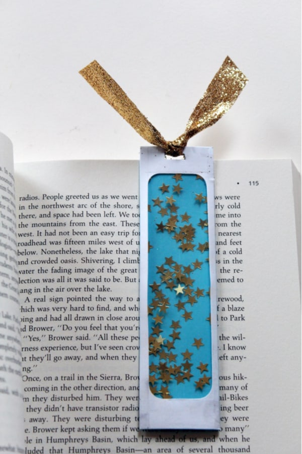 Confetti-filled bookmark