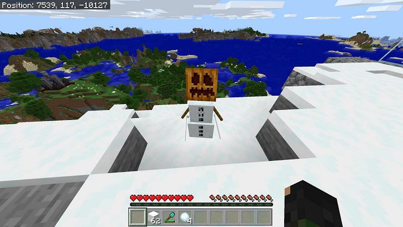 Once you've collected snow and a pumpkin ready to go, you can craft a snow golem with 2 snow blocks and a pumpkin on top.