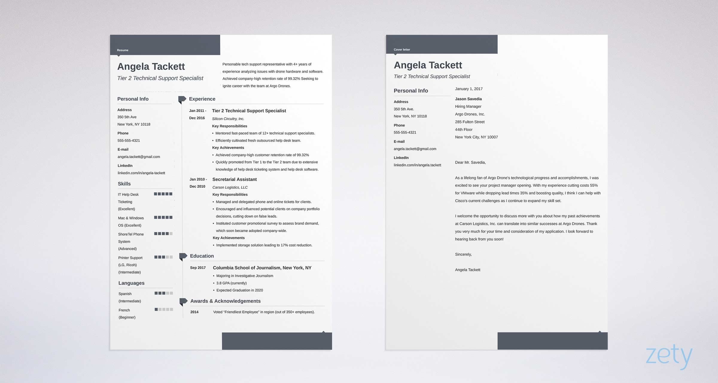 matching set of resume and cover letter