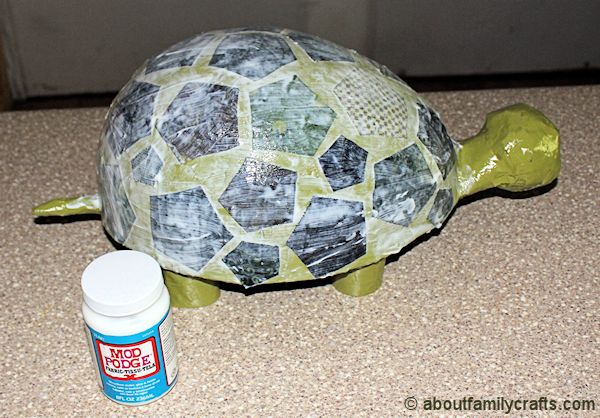 Finish pasting the fabric on the turtle
