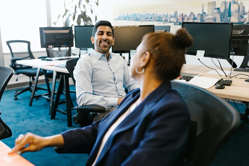 Married woman flirting with man at work