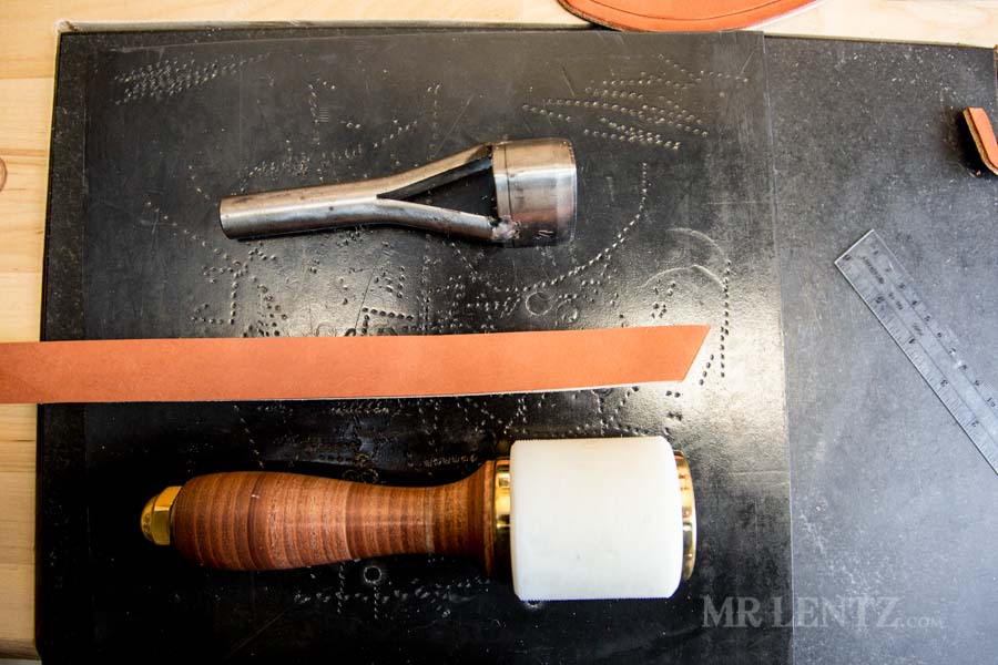 tools for cutting the end of a strap for axe sheath tutorial