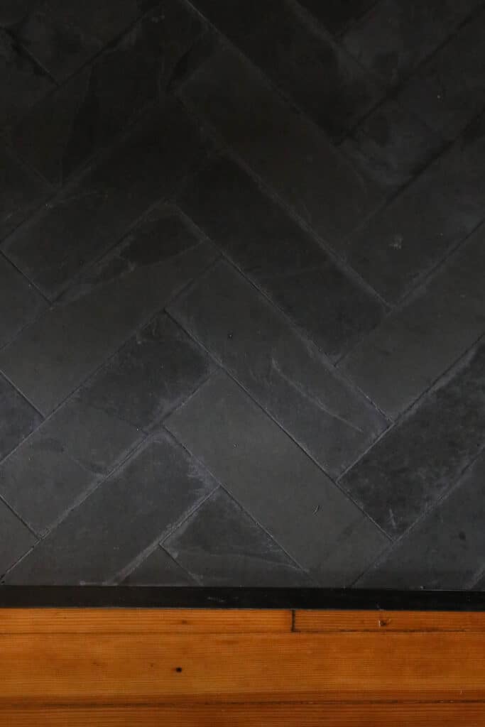 View from above of slate tile with herringbone shape