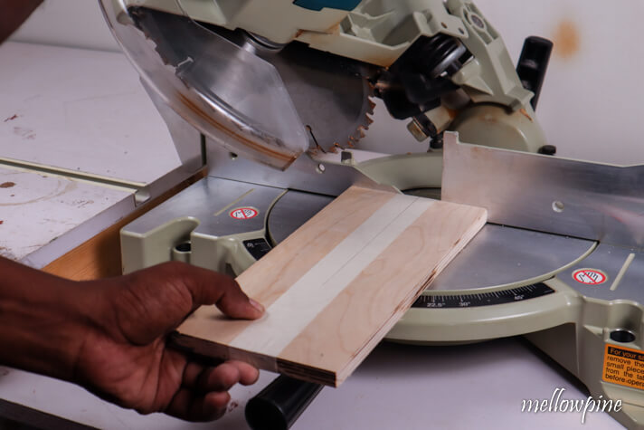 making the 45 degree cut on the miter saw