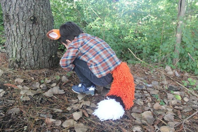The boy with the fox tail in the forest