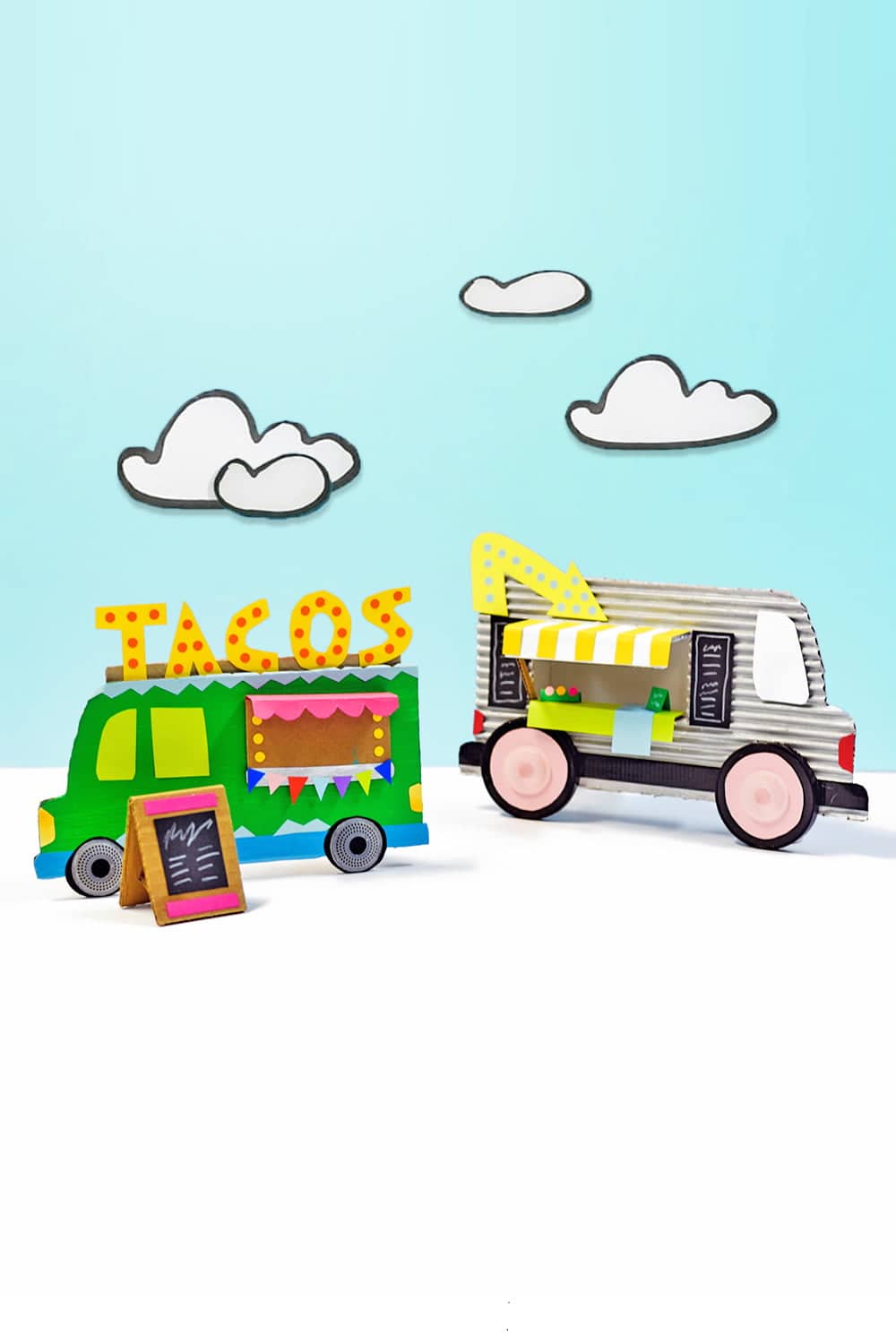Design your own adorable food truck out of cardboard, paper and recycled puzzle pieces - a creative kids art project! | through barley and birch