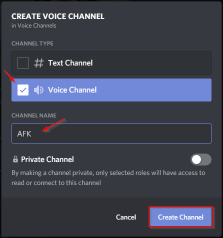 Discord Create channel AFK