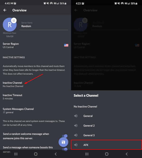 Discord Mobile App AFK Channel in Channel Settings Menu Not Working