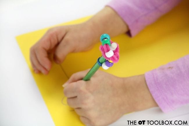 Write for kids with crayons with small tips made from tube and bead cleaners