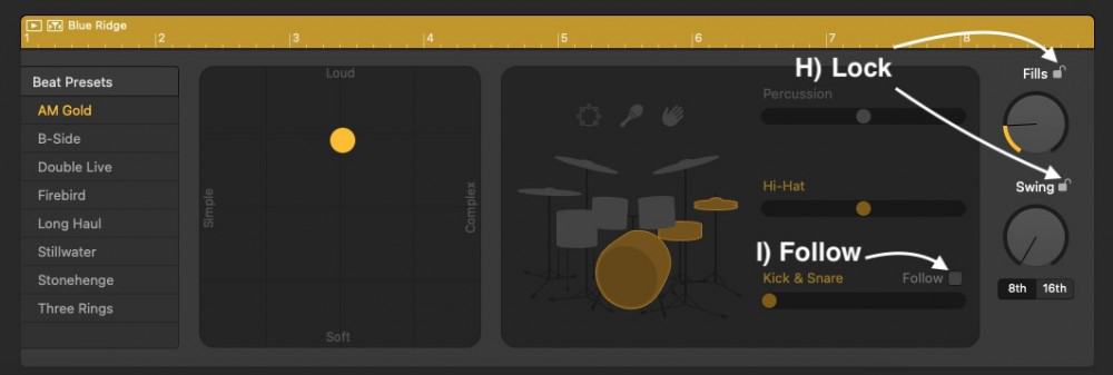 The Lock and Follow Button - How to Create Drums in Garageband