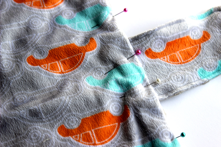 Press and re-pin before stitching for Minky Baby Blanket Tutorial