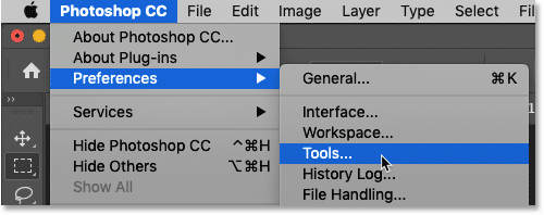 Open Tool Options in Photoshop
