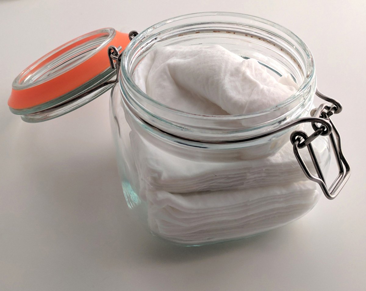 A pack of makeup wipes fits perfectly in my little jar, and they moisturize evenly as long as I close the lid after each use.
